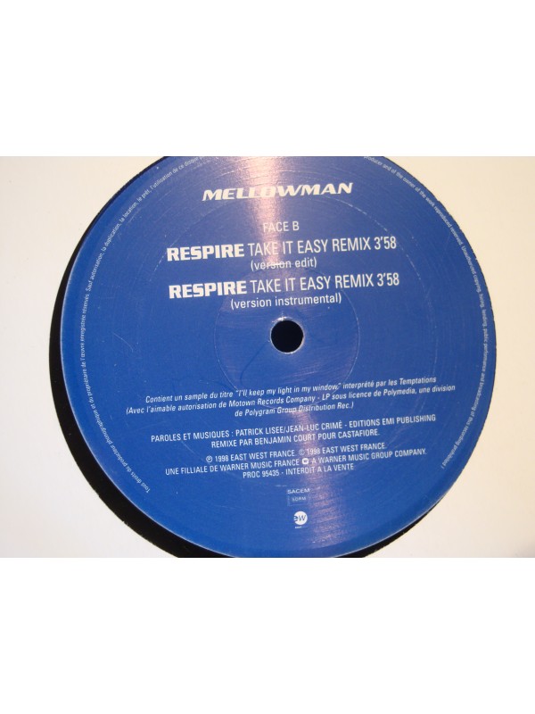 MELLOWMAN respire - take it easy remix (3 versions) MAXI 12" Promo 1998 VG++