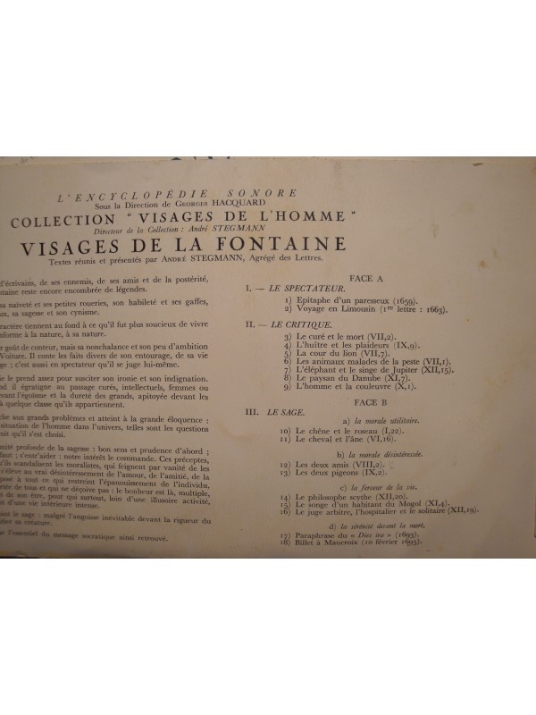 STEGMANN/HACQUARD visages de La Fontaine LP Ducretet + livrets RARE VG++