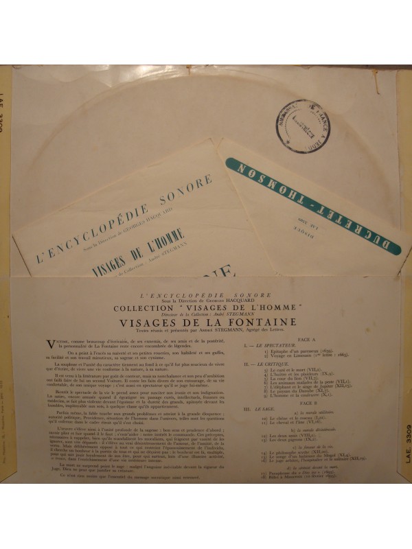 STEGMANN/HACQUARD visages de La Fontaine LP Ducretet + livrets RARE VG++