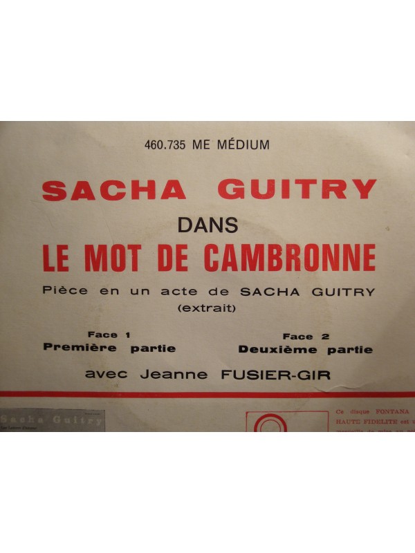 SACHA GUITRY le mot de Cambronne JEANNE FUSIER-GIR EP 7" Fontana VG++