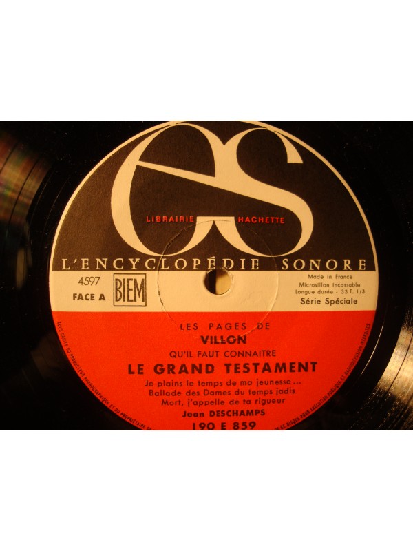 VILLON le grand testament DESCHAMPS/BOVY EP 7" ballade pr prier notre-dame VG++