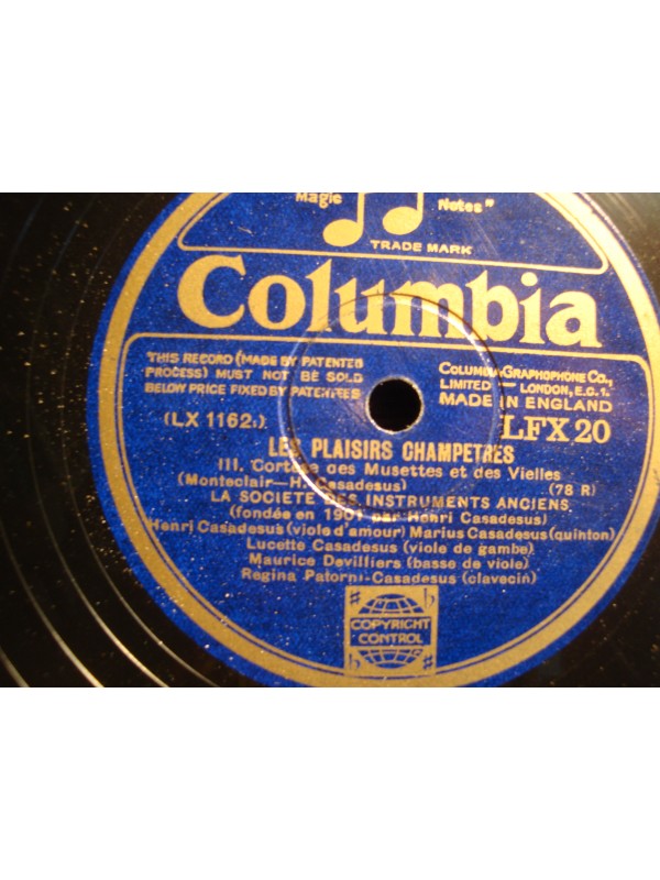 SOCIETE DES INSTRUMENTS ANCIENS/CASADESUS plaisirs champetres 2 x 78T rare VG++
