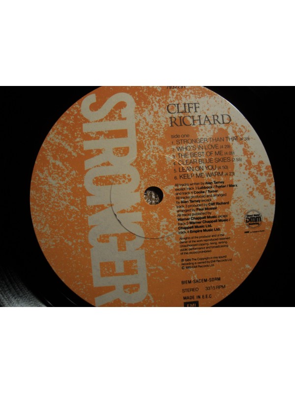 CLIFF RICHARD stronger LP 1989 Emi - just don't have the heart EX++