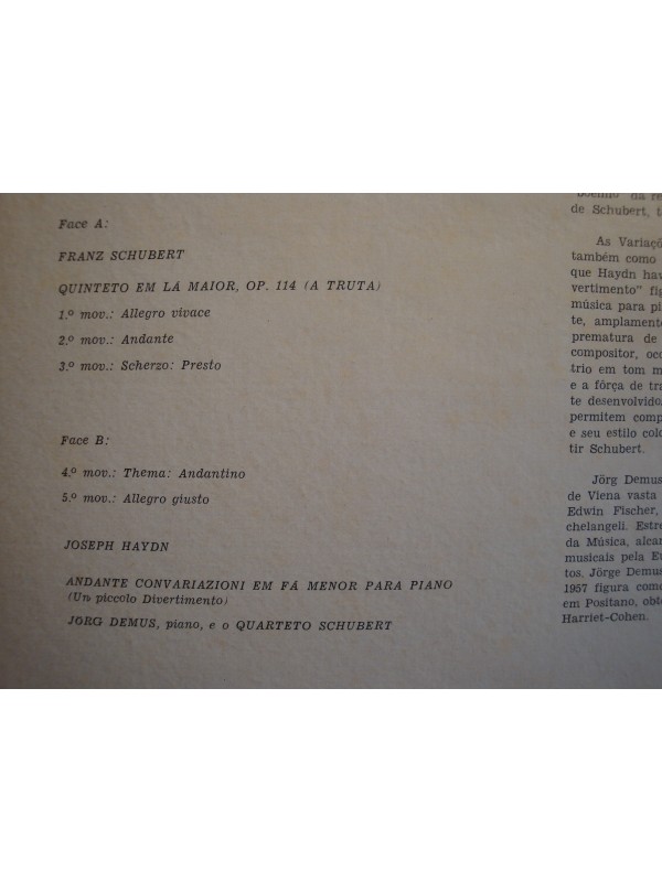 JORG DEMUS quintet para piano - a truita SCHUBERT LP DG Mono VG++