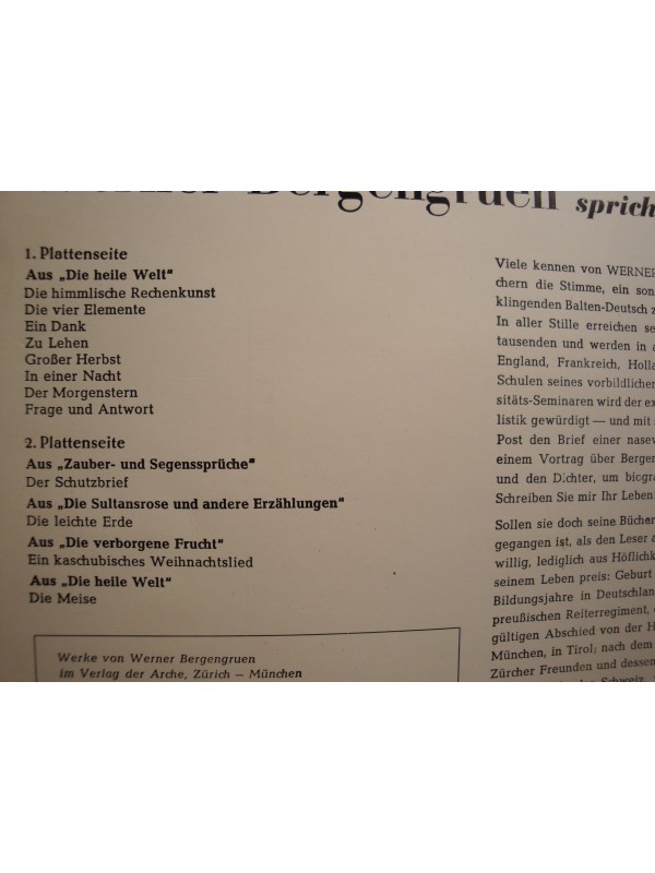 WERNER BERGENGRUEN spricht eigene werke - wort und stimme LP 25cm - Diction EX++
