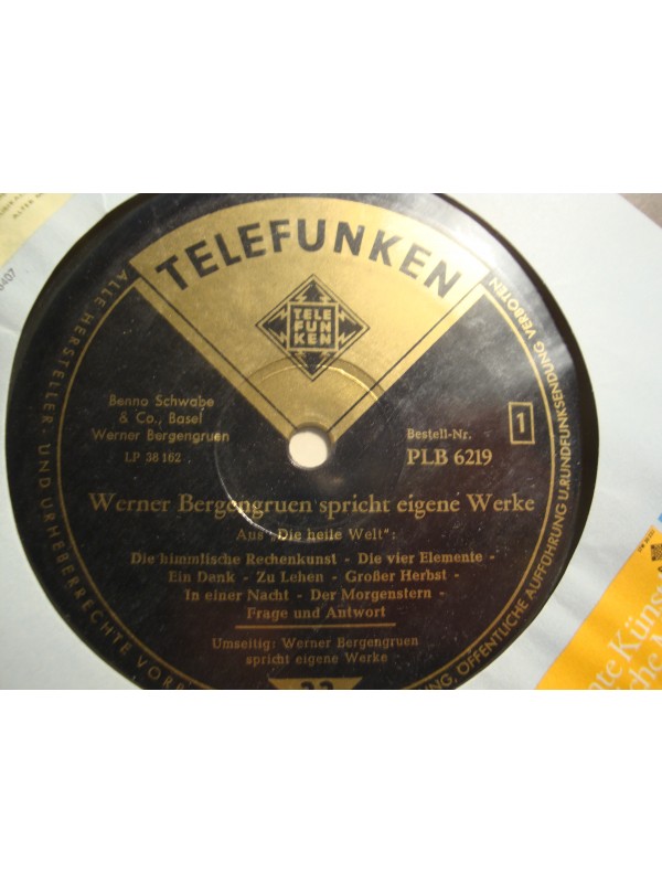 WERNER BERGENGRUEN spricht eigene werke - wort und stimme LP 25cm - Diction EX++