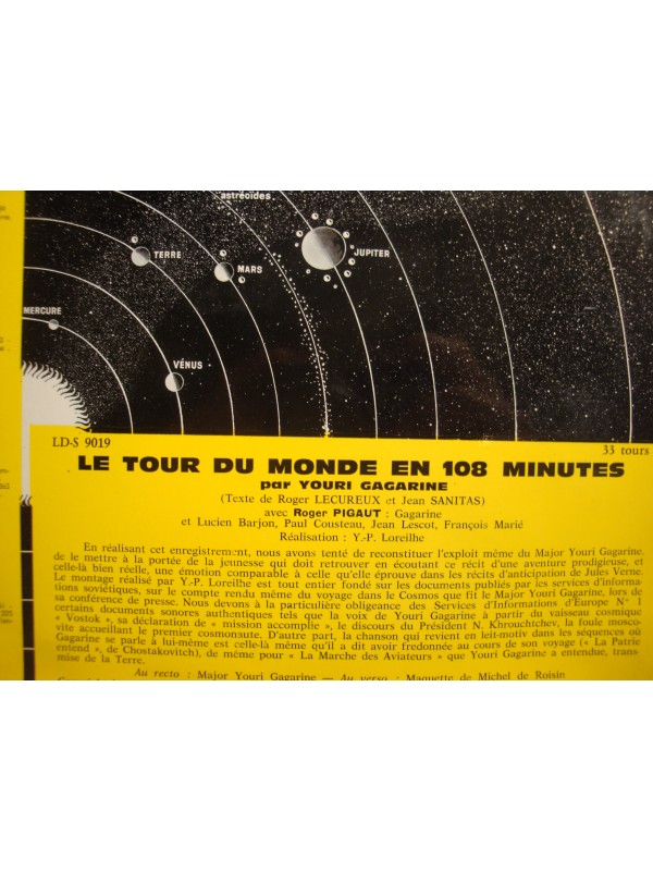 YOURI GARGARINE le tour du monde en 108 minutes ROGER PIGAUT LP 25cm Chant du monde VG++