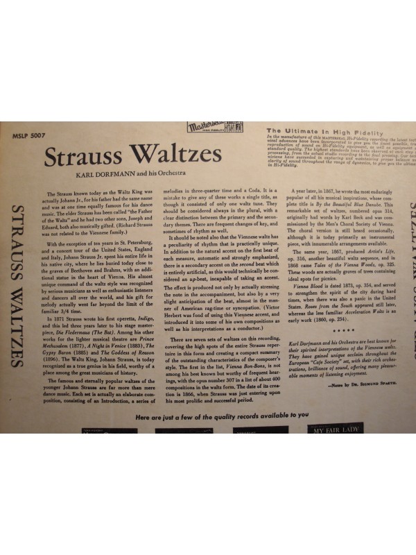 KARL DORFMANN Strauss waltzes LP Masterseal VG++