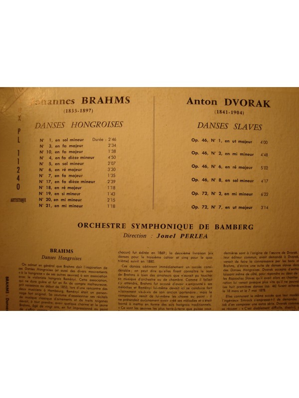 JONEL PERLEA/BAMBERG danses hongroises BRAHMS danses slaves DVORAK LP Vox VG++
