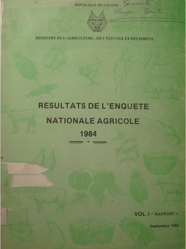 REPUBLIQUE RWANDAISE résultats de l'enquête nationale agricole 1984