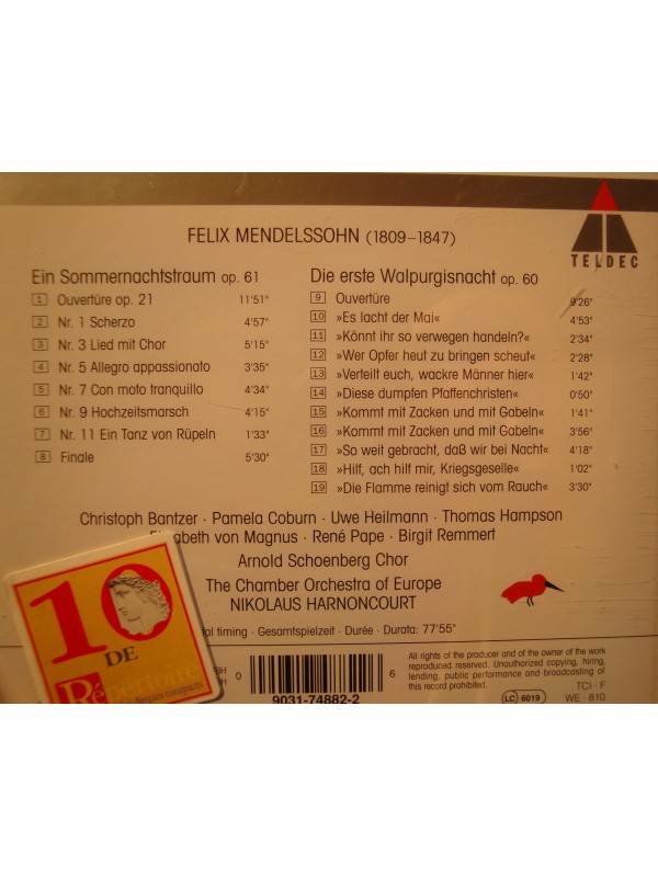 NIKOLAUS HARNONCOURT sommernachtstraum/walpurgisnacht MENDELSSOHN CD EX