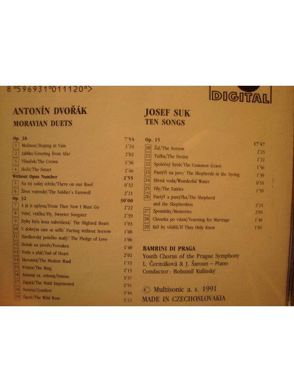 KULINSKY/BAMBINI DI PRAGA moravian duets DVOKAK/SUK CD 1991 EX