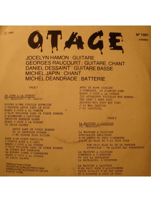 OTAGE je joue à la guerre/la machine à calcule SP 7" 1980 Heavy Metal