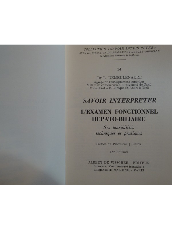 DR L. DEMEULENAERE l'examen fonctionnel hépato-biliaire 1964 VISSCHER++