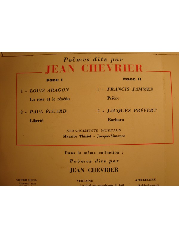 JEAN CHEVRIER rose et le réséda/liberté/Barbara ARAGON/PRÉVERT EP Pacific