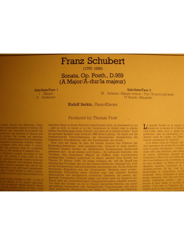 RUDOLPH SERKIN piano sonata SCHUBERT LP 1984 CBS