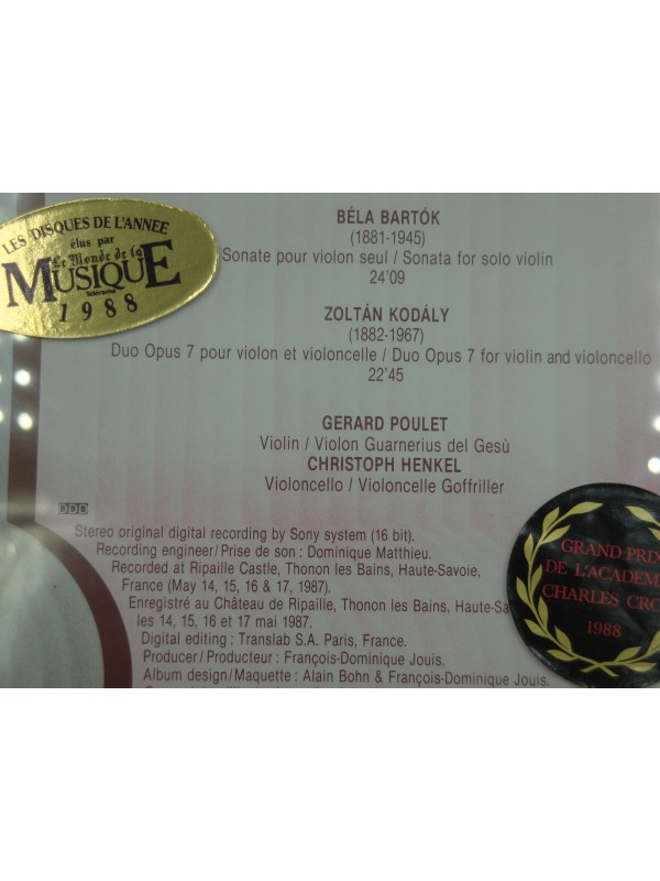 POULET/HENKEL sonate pr violon/duo pr violon BARTOK/KODALY CD 1987 HM