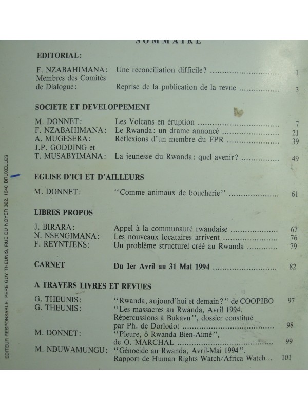 REVUE DIALOGUE N°176 Rwanda: passé et avenir