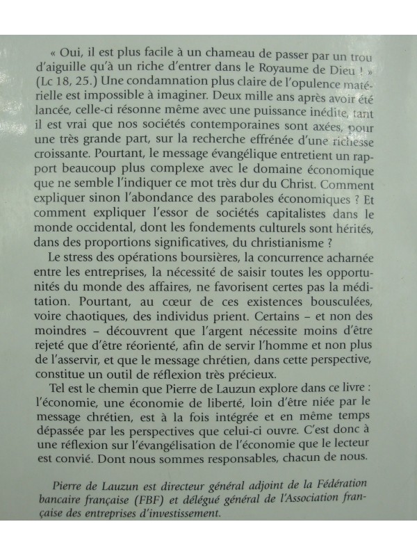 PIERRE DE LAUZUN l'évangile, le chrétien et l'argent - Signé 2003 Cerf