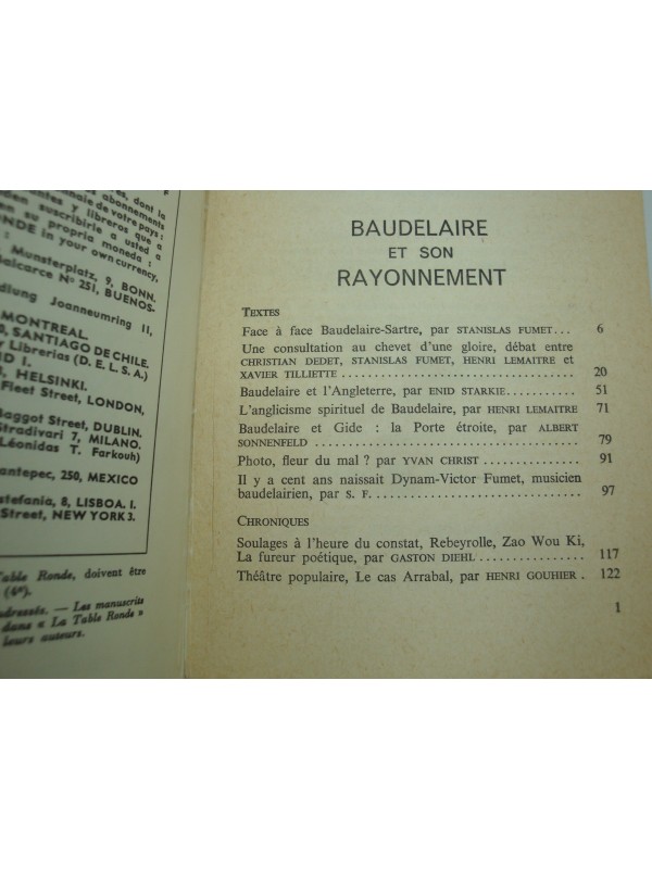 LA TABLE RONDE n°232 Baudelaire et son rayonnement 1967