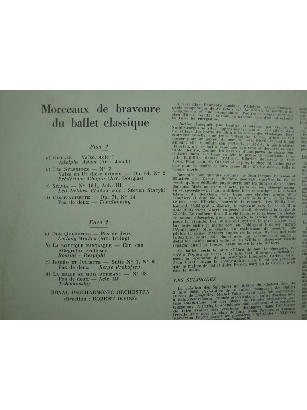 ROBERT IRVING morceaux de bravoure du ballet LP giselle/sylphides/don quichotte