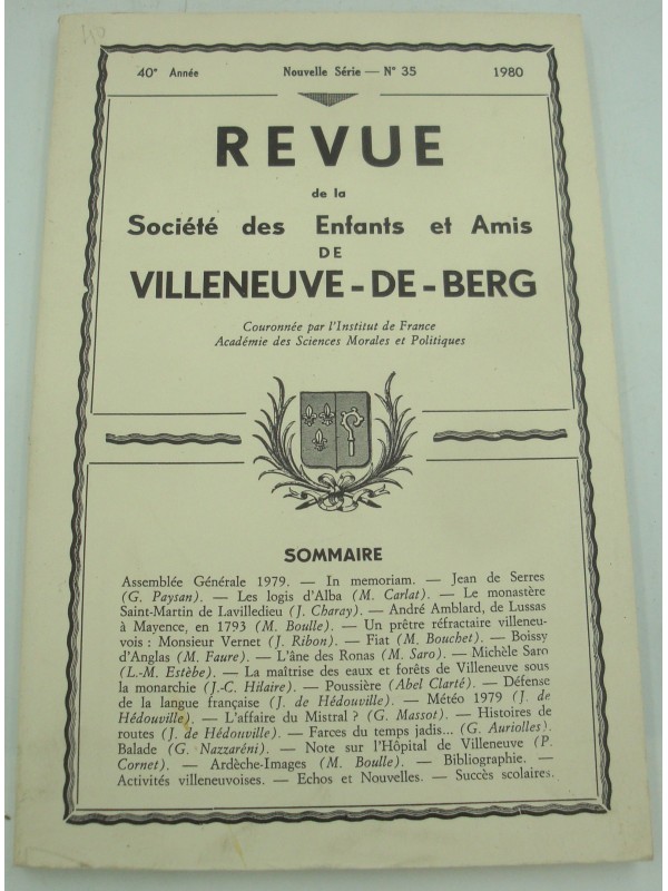 Revue de la société des enfants de Villeneuve-de-Berg n°35 - 1980 - Ardèche