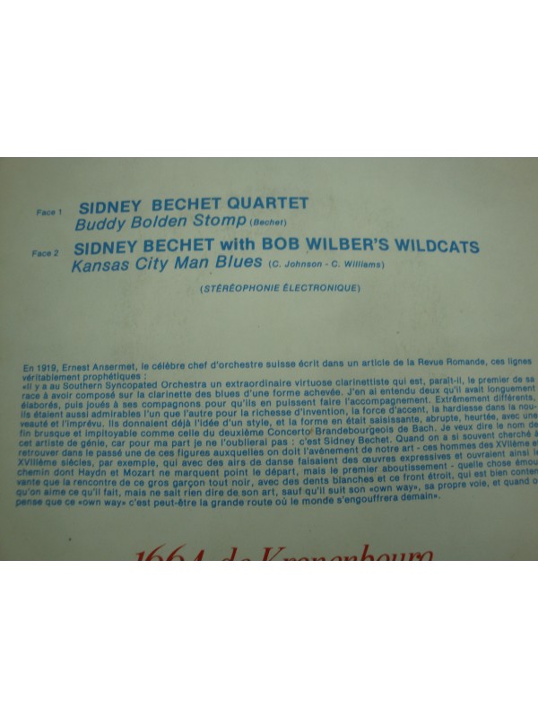 SIDNEY BECHET buddy bolden stomp/kansas city man blues SP 7" 1976 CBS publicité Kronenbourg