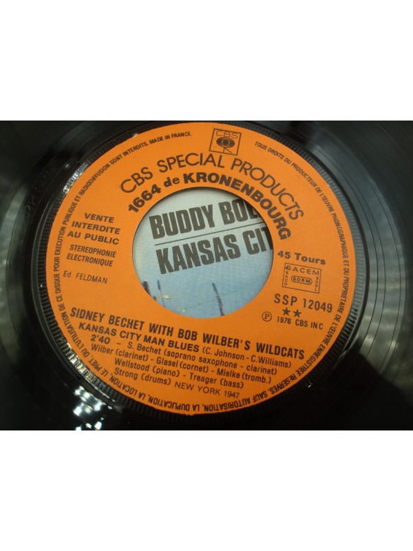 SIDNEY BECHET buddy bolden stomp/kansas city man blues SP 7" 1976 CBS publicité Kronenbourg