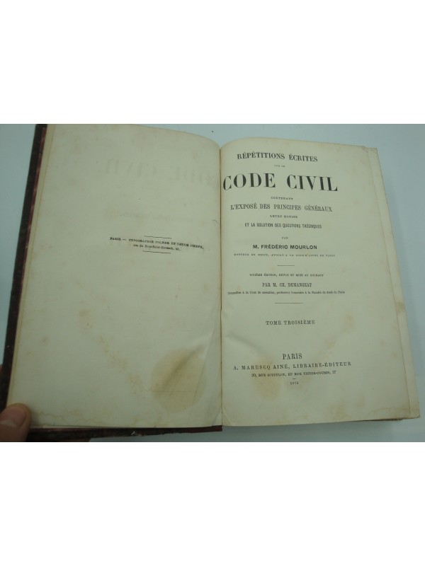 FREDERIC MOURLON code civil T3 - DEMANGEAT 1878 Marescq 