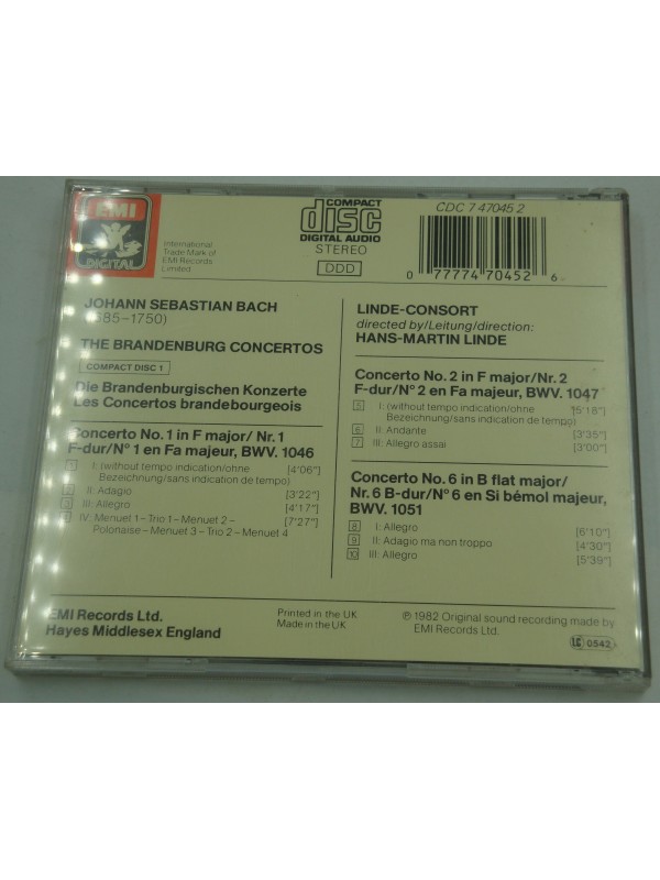 LINDE-CONSORT les concertos brandenbourgeois n°1,2 et 6 BACH CD 1982 Emi