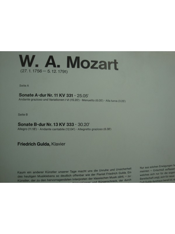 FRIEDRICH GULDA sonate A-dur KV331-333 MOZART LP 1977 Amadeo