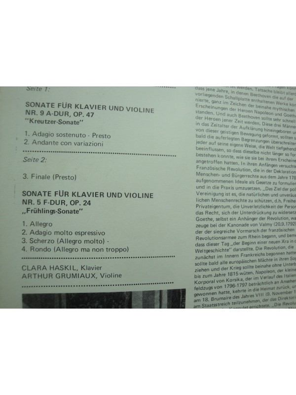 HASKIL/GRUMIAUX kreutzer-sonate/fruhlings sonate BEETHOVEN LP Philips
