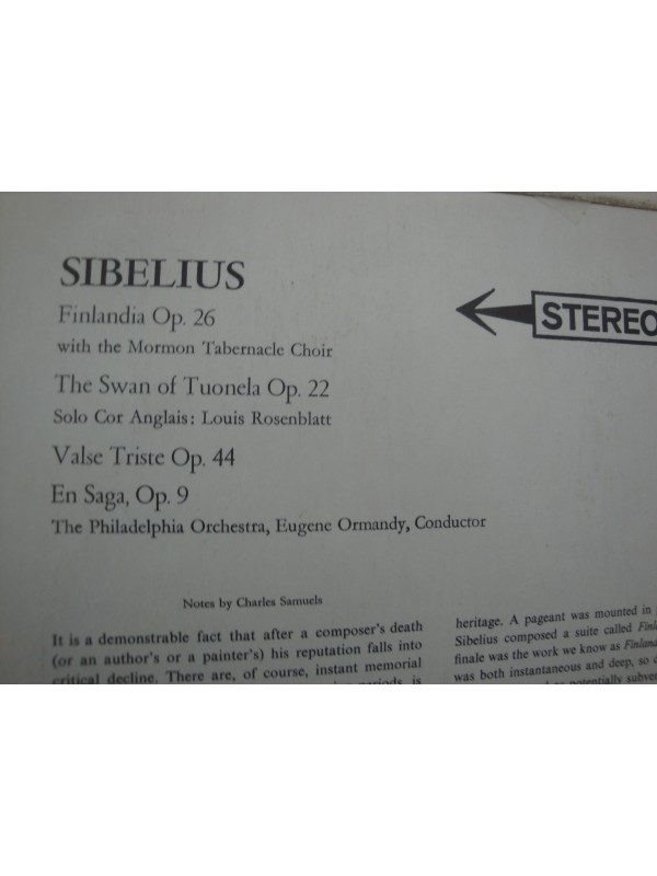 ORMANDY/PHILADELPHIA valse triste/en saga/finlandia SIBELIUS LP 1965 CBS