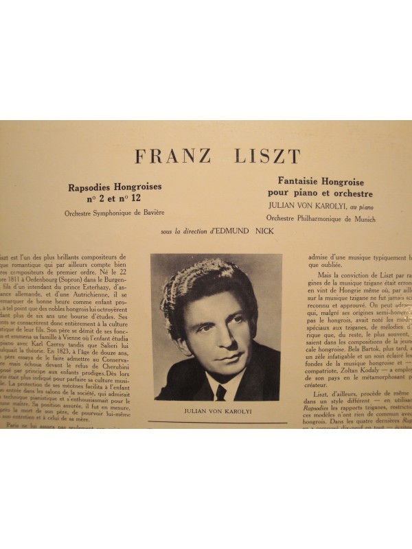 EDMUND NICK/JULIAN VON KAROLYI rhapsodies hongroises 2 et 12 LISZT LP25cm VG++