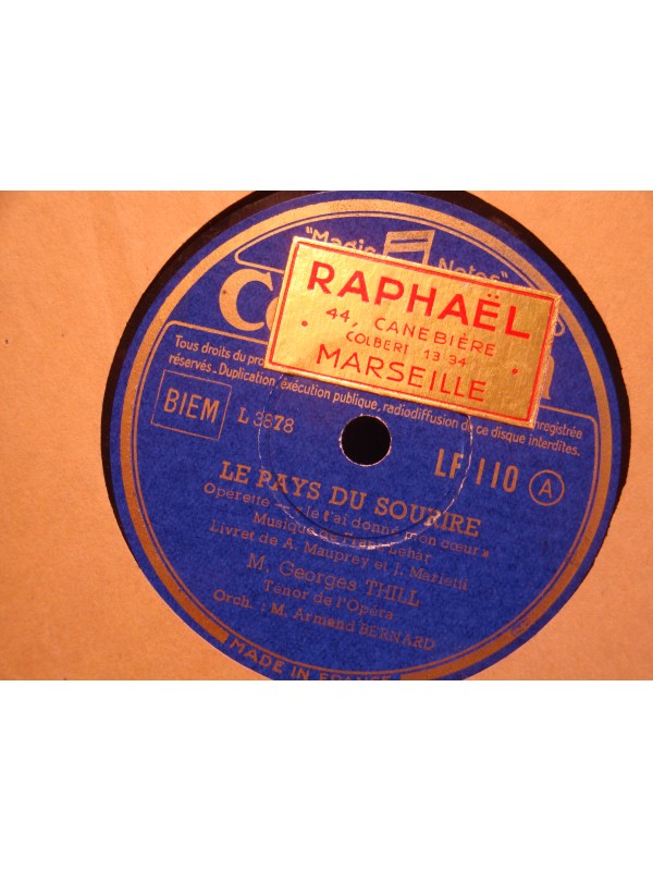 GEORGES THILL/ARMAND BERNARD le pays du sourire/oiseaux dans le soir 78T EX++