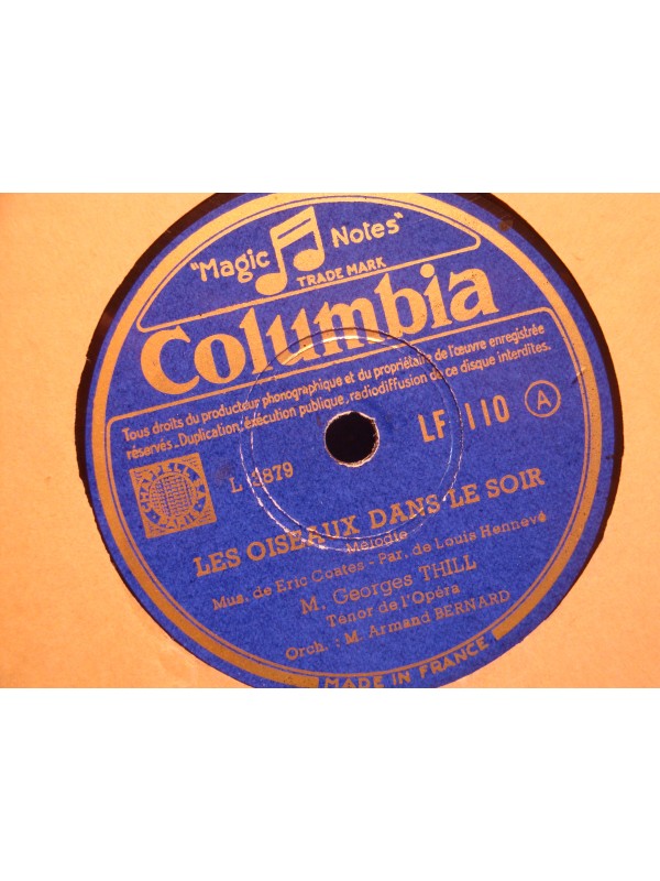 GEORGES THILL/ARMAND BERNARD le pays du sourire/oiseaux dans le soir 78T EX++