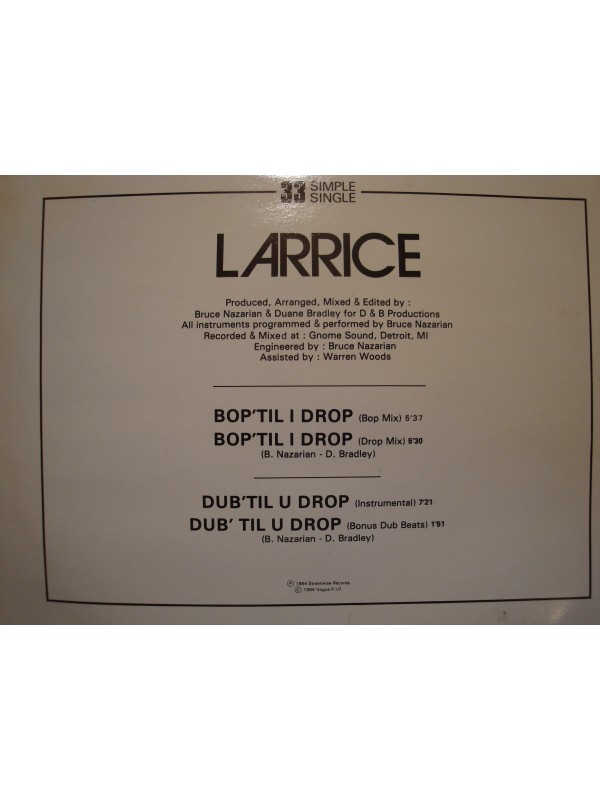 LARRICE bop til i drop/dub til u drop MAXI 12" 1984 VOGUE VG++