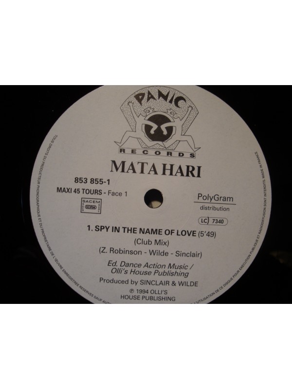 MATA HARI spy in the mame of love (2 versions) MAXI 12" 1994 PANIC VG++